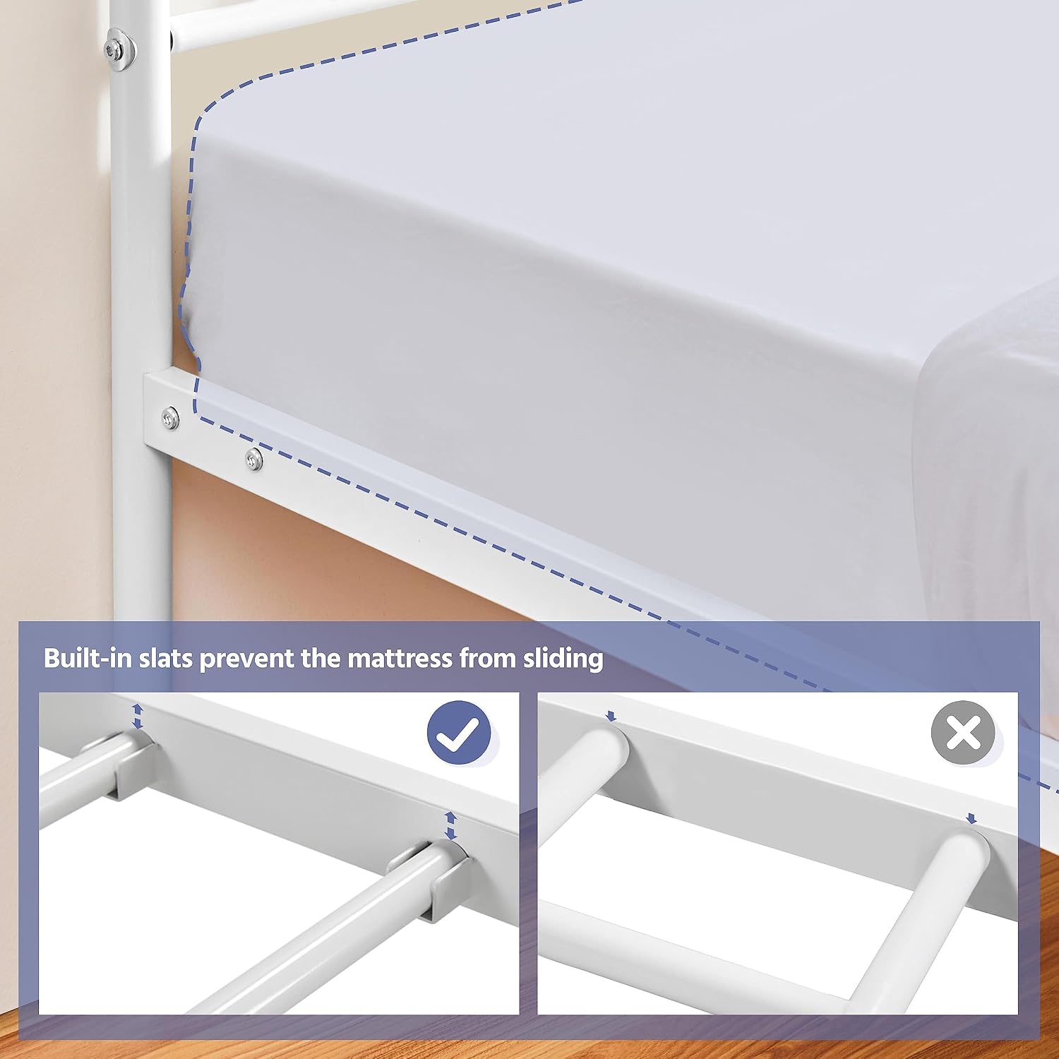 Yaheetech White Twin Metal Platform Bed Frame Mattress Foundation with Headboard and Footboard Under Bed Storage Steel Slats No Box Spring Needed 2Pcs