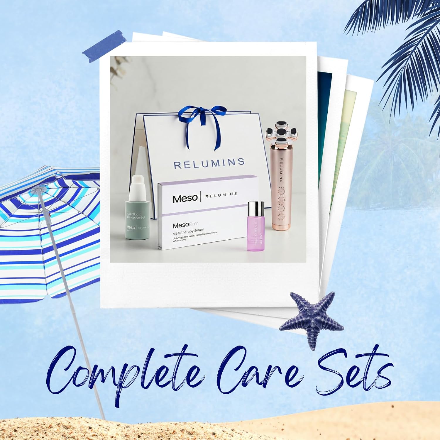 Relumins Ultimate Skin Tightening Complete Set – Five Meso Firm Serums, RadiantWave Device Facial Massage Tool, & Absorption Gel Hydration Firming Daily Skincare Bundle this Summer Time