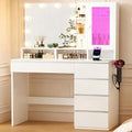 ERLEJIA Vanity Desk with LED Lights Mirror, Makeup Table with Power Outlet for Ladies and Girls, 35.43' RGB Light Makeup Desk with 6 Storage Drawers for Bedroom, White 2