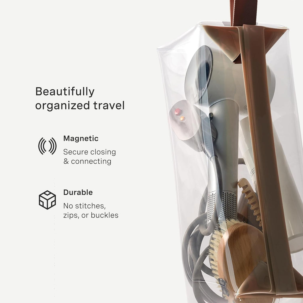 Cadence Parcel - Clear Kit with Magnetic Closure - Durable and Leak-Resistant Travel Toiletry Kit - Extra Large Chestnut Parcel