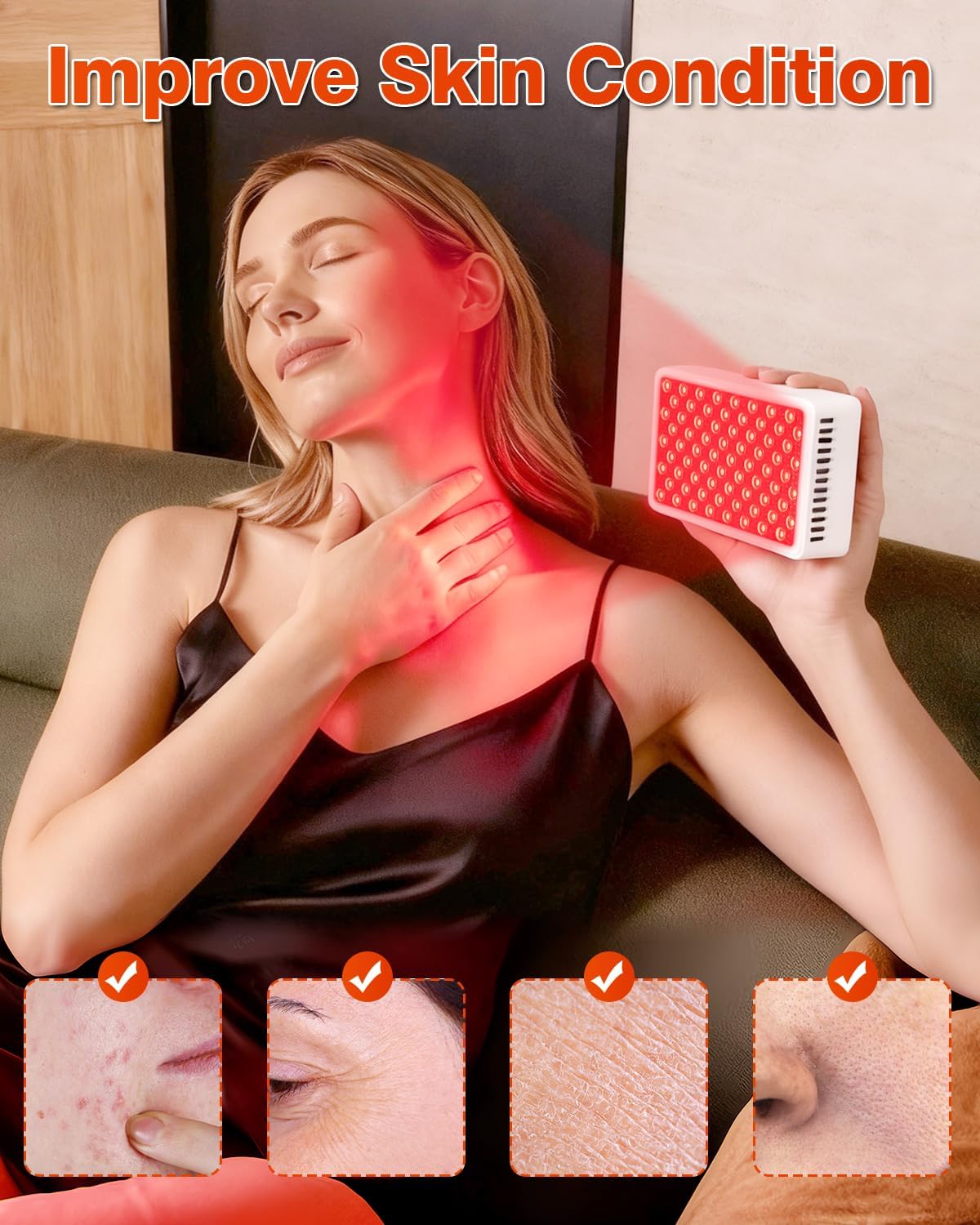 Red Light Therapy for Face and Body, Portable Red Light Therapy Panel, 660nm Red Light and 850nm Infrared Light for Pain Relief, Skin Care, Red Light for Sleep, Rechargeable and Great for Travel