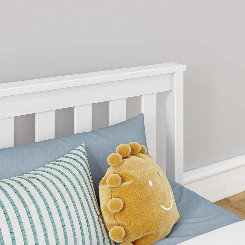 Max & Lily Classic Twin Floor Bed, 79.75 Inches, Solid Wood Low Bed Frame for Kids, Modern Floor Bed for Bedroom, White