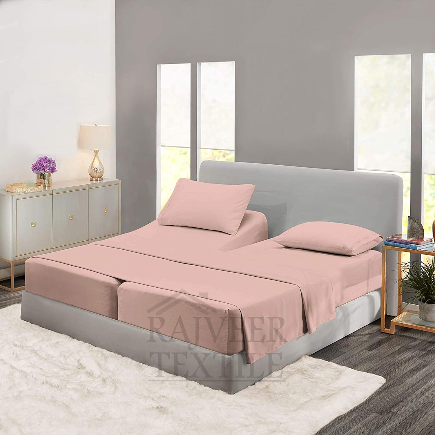 5 Piece Sheet Set- Egyptian Cotton 600 Thread Count - Luxury Bedding Set Fits Up to 15 Inches Deep Pocket - 5 Piece Sheet Set (Split King Size, Blush)