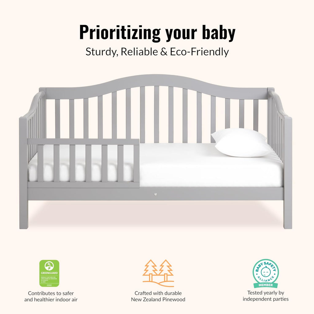 Dream On Me Austin Toddler Day Bed with Rails in Pebble Grey, Low to Floor Toddler Day Bed, Greenguard Gold & Baby Safety Alliance Certified, Non-Toxic Finishes, Side Safety Guard Rail