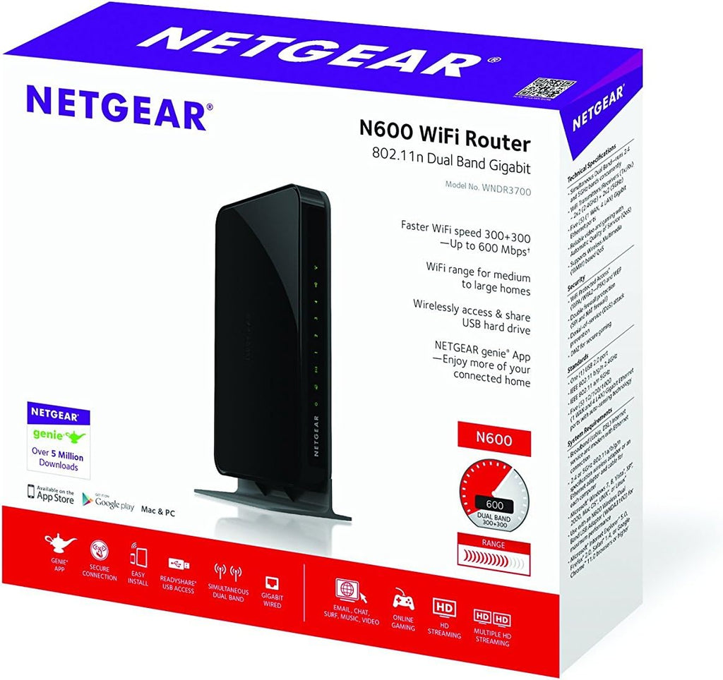 Netgear WNDR3700-100NAS N600 Wireless Router - Dual Band Gigabit (WNDR3700)