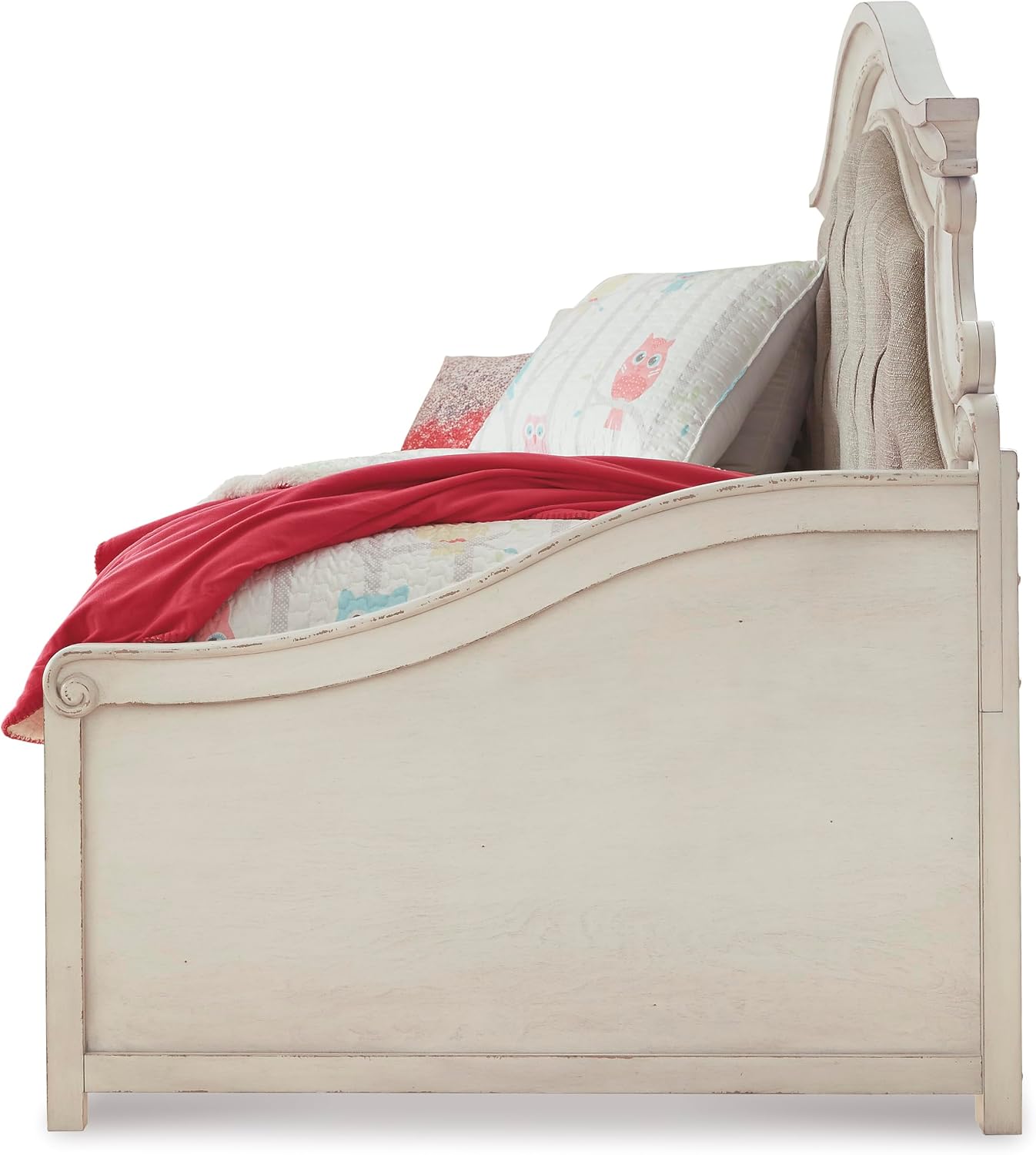 Signature Design by Ashley Realyn French Country Upholstered Tufted Day Bed, Twin, White & Beige
