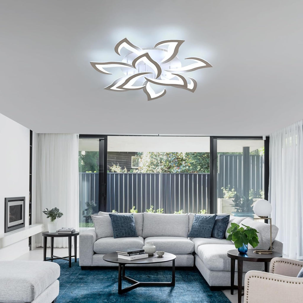 Goeco Dimmable Ceiling Light, 10-Petal Flower White LED 3000K-6500K Ceiling Fixture with Remote/App Control, Modern Flush Mount Ceiling Light for Living Room, Bedroom, Dining Room