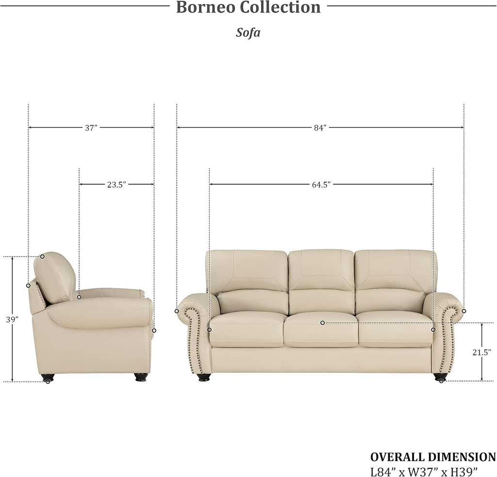 Lexicon Leather Match Sofa Set, Top Grain Leather Match Living Room Furniture Sets, Include Sofa Couch, Loveseat and Arm Chair, 3-Piece Set, Cream