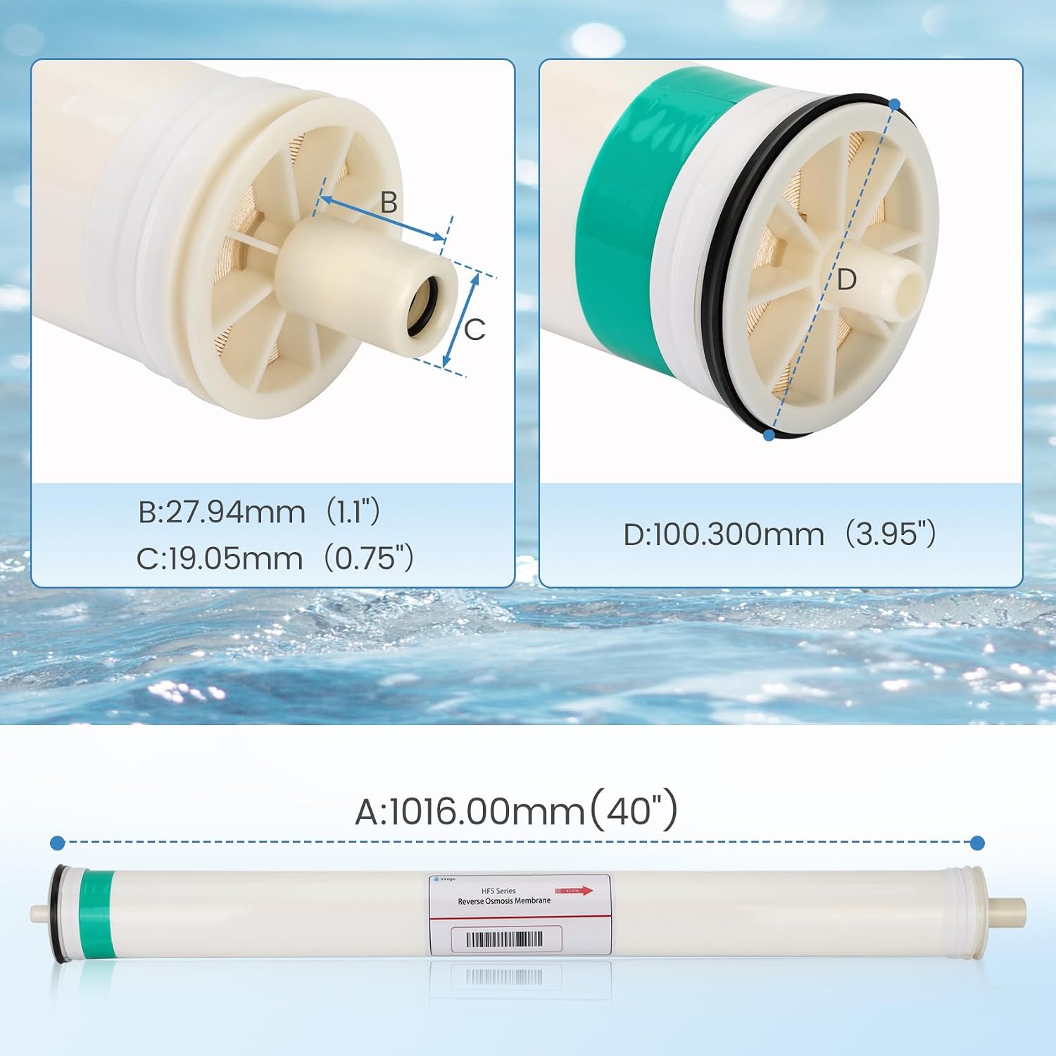 HF5-4040 RO Membrane Replacement for Axeon HF5-4040, HF5 Series Ultra Low Energy Reverse Osmosis Membrane, 2500 GPD RO Membrane, 98.5% Salt Rejection, 1000-2000 PPM