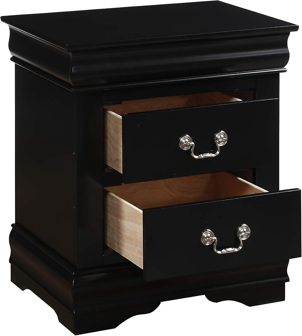 Elegant Black Finish Twin Bed Set with Sleek Nightstand, Timeless Design for Cozy Bedrooms
