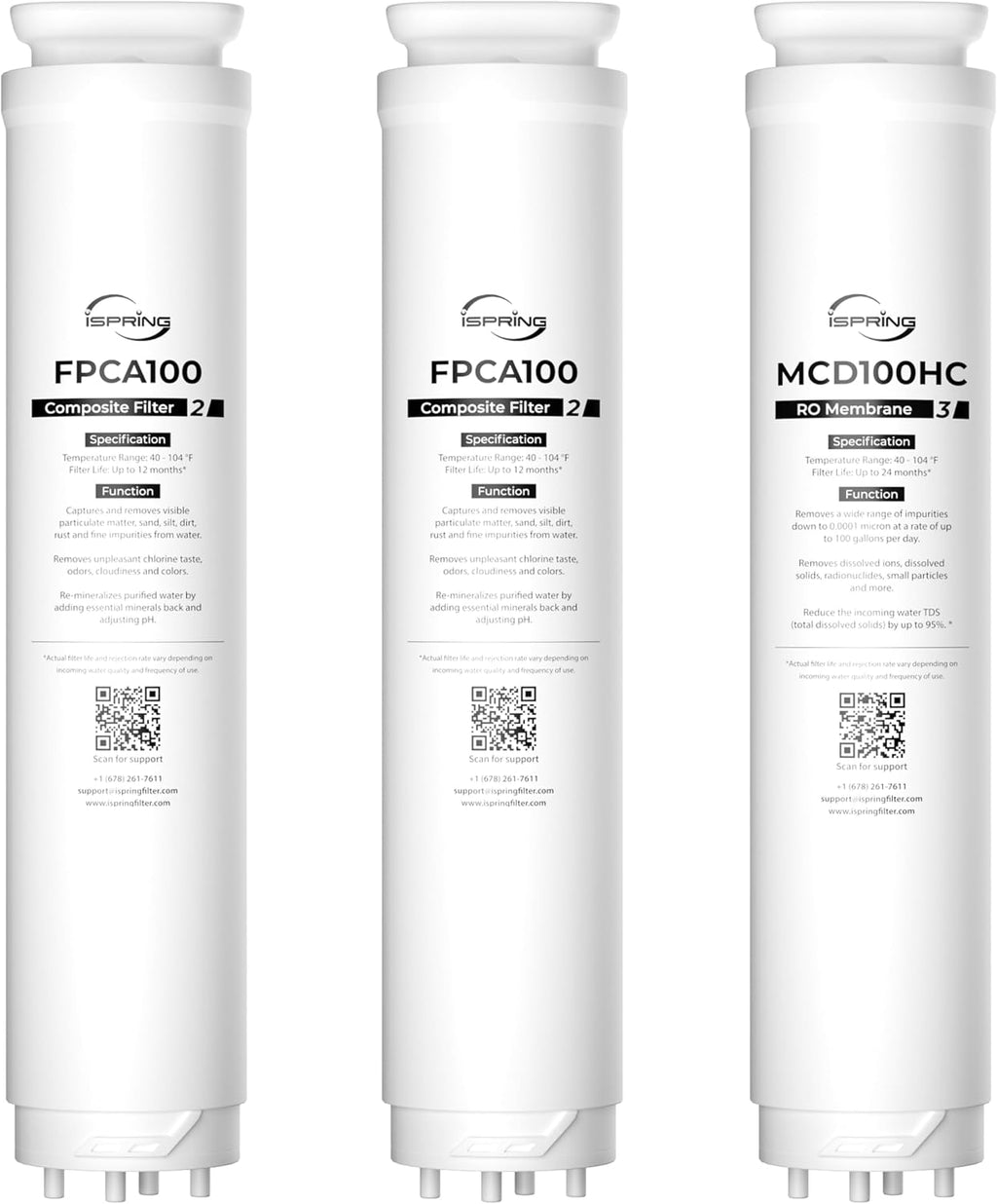 iSpring F3RCD100HC 2-Year Replacement Filter Pack for RCD100HCG RO System Countertop, Includes FPCA100 x2, MCD100HC x1, 3 Pieces