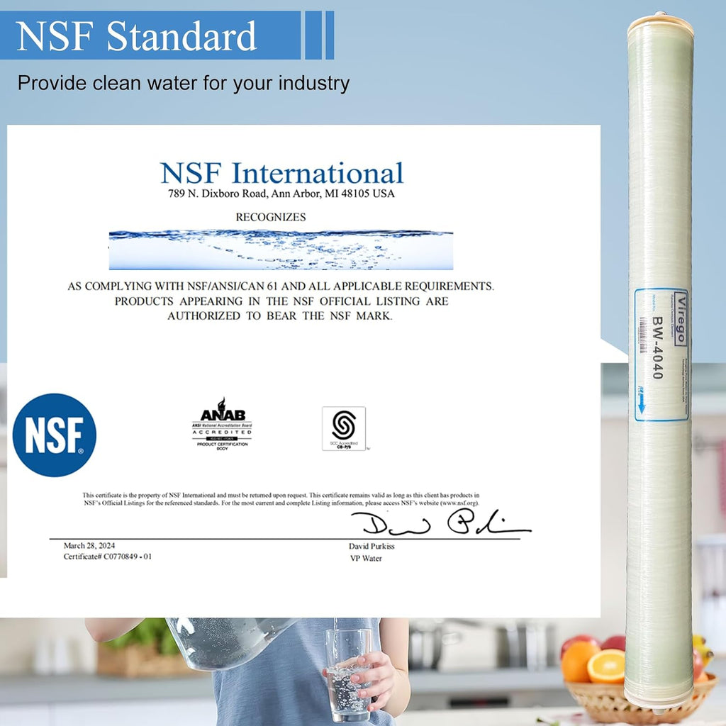 BW-4040, 4' x 40' RO Membrane for Desalination of Brackish Water, 99.5% Desalination Rate, 2400 GPD, 2000-5000PPM, BW-4040 Reverse Osmosis Membrane for Groundwater, Municipal, NSF Certified