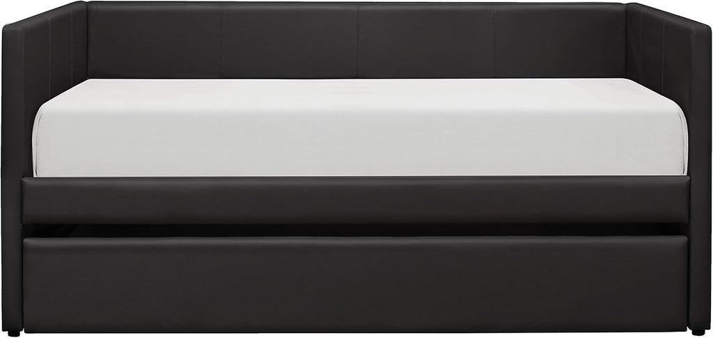 Homelegance Adra PU Leather Upholstered Daybed with Trundle, Twin, Black