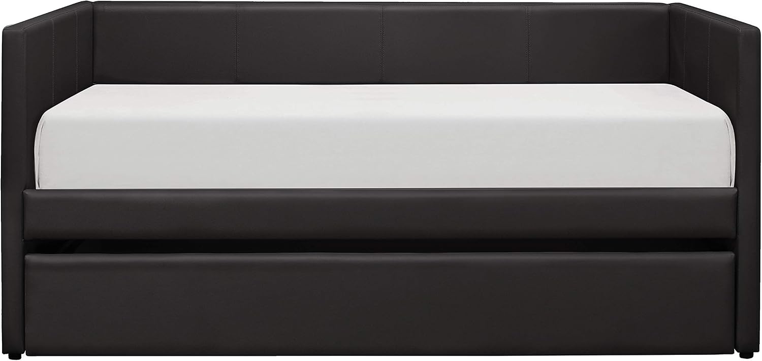 Homelegance Adra PU Leather Upholstered Daybed with Trundle, Twin, Black