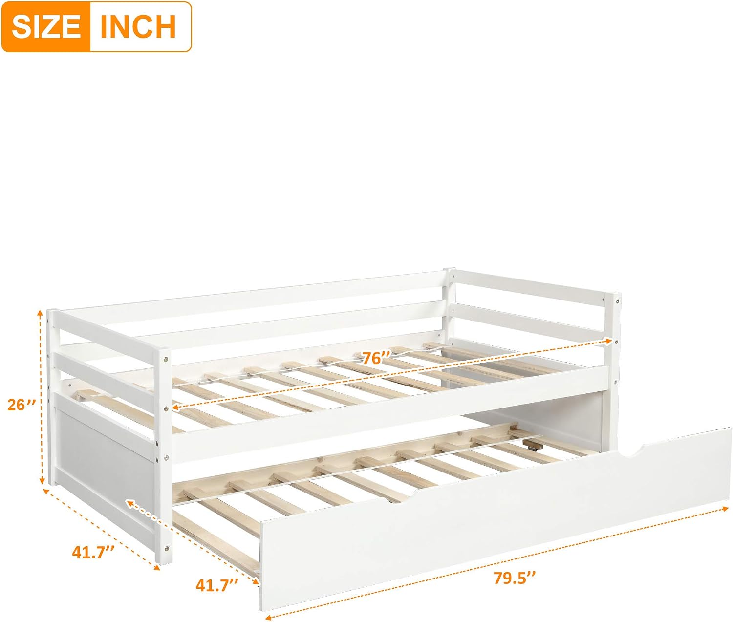 Knocbel Solid Wood Daybed and Trundle Set Mattress Foundation Platform Bed Frame with Slats Support, Twin (White)