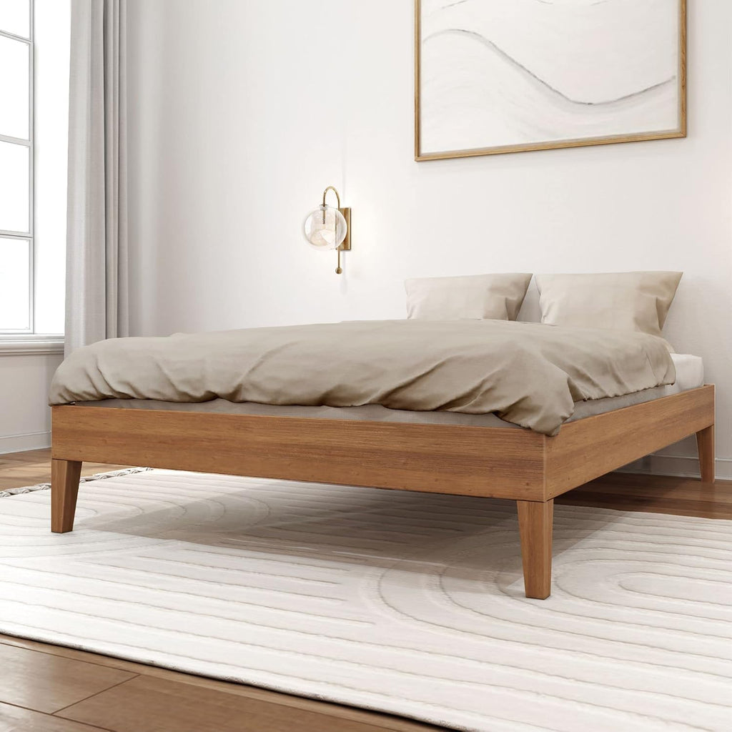 Plank+Beam Solid Wood Platform Bed Frame, Strong Wood Slat Support, No Box Spring Needed, Easy Assembly, Pecan, Full