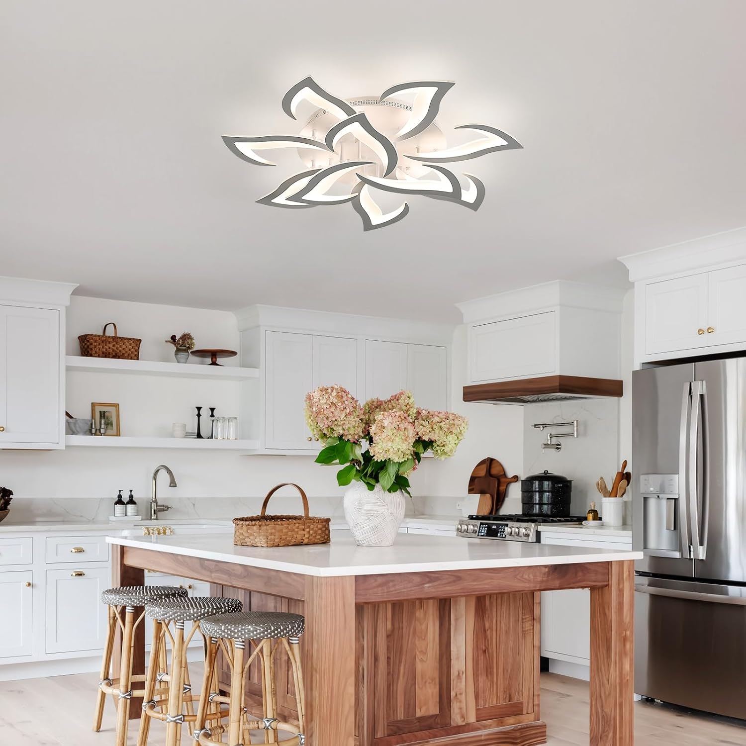 Goeco Dimmable Ceiling Light, 10-Petal Flower White LED 3000K-6500K Ceiling Fixture with Remote/App Control, Modern Flush Mount Ceiling Light for Living Room, Bedroom, Dining Room