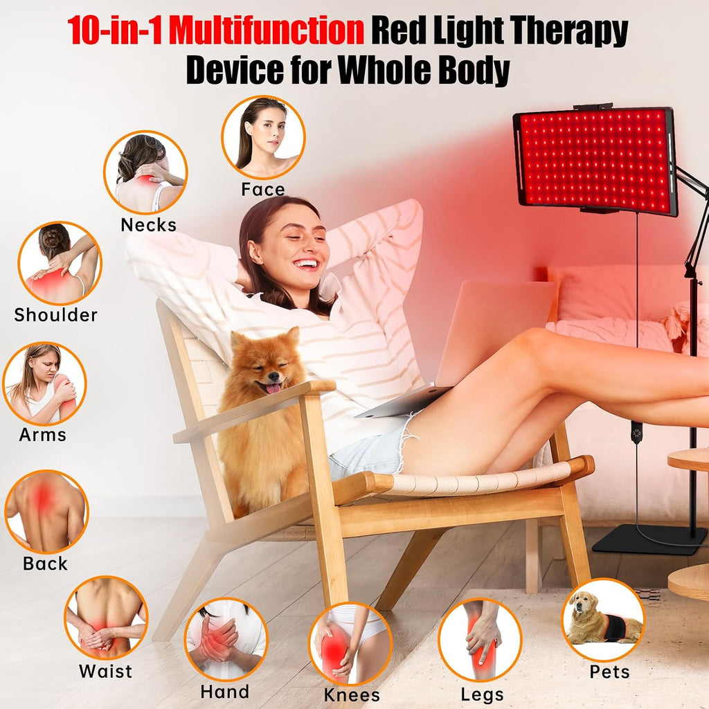 Red Light Therapy Lamp 10-in-1 with Stand & Belt, 660nm Red Light and 850nm Near Infrared, Face & Body Care Device for Skin & Muscle Recovery