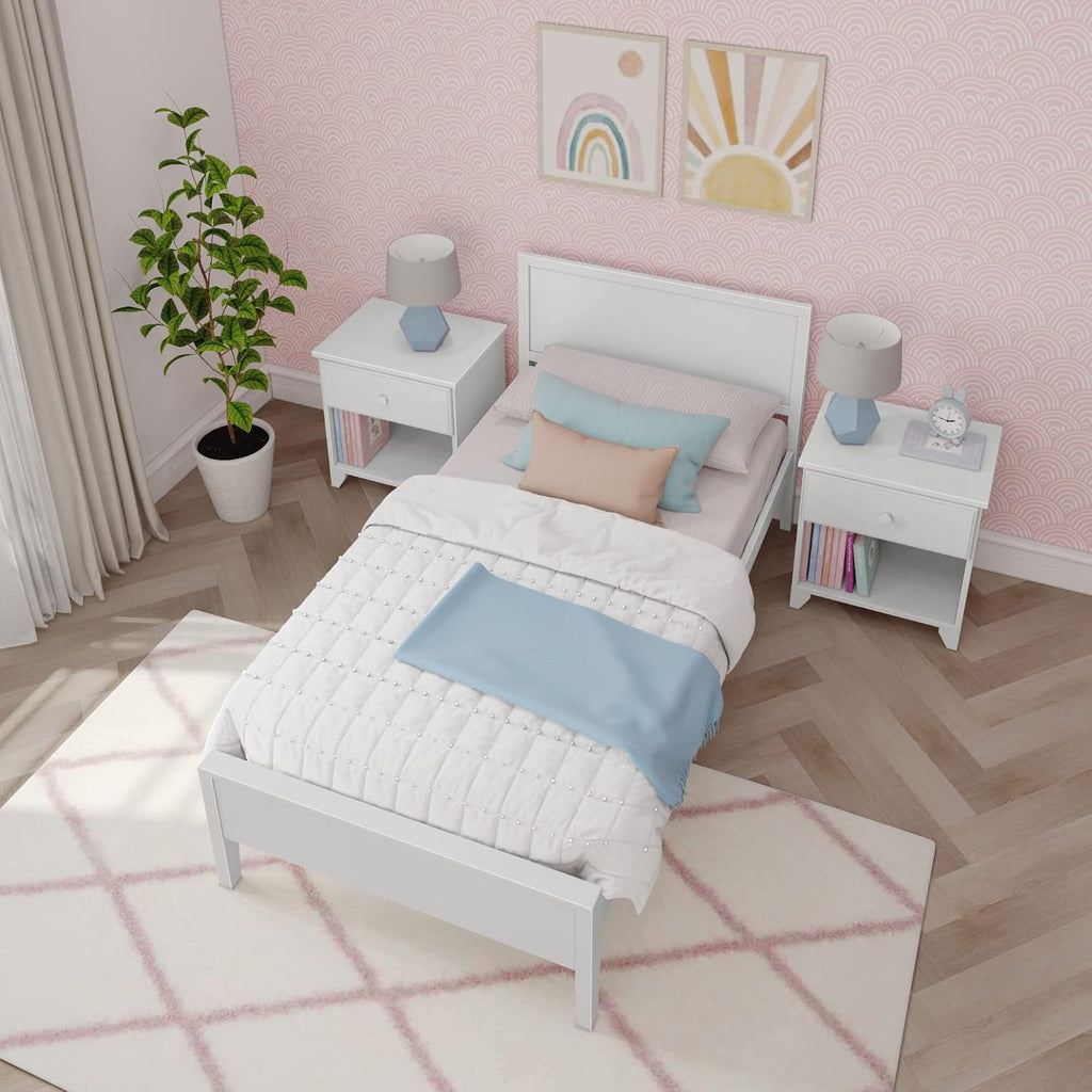 Max & Lily Twin Bed Frame with Panel Headboard, Solid Wood, White