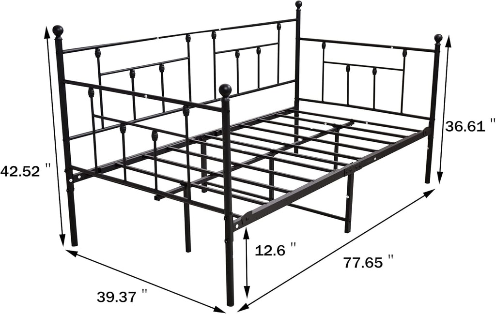 Metal Daybed Frame with Steel Slats Platform Furniture, Twin Size with Multifunctional Mattress Foundation, Black