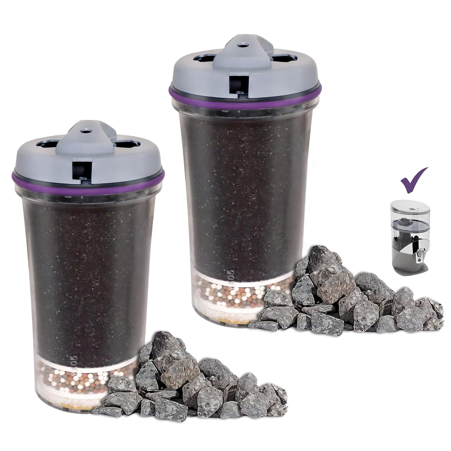 Gravity Water Filter Cartridge Replacement 13845 & Mineral Stones 13562 (13846) for Nikken Water Filter Replacement PiMag, Mineral Rocks Filter Replacement for Waterfall Alkaline Dispenser, 2 Pack
