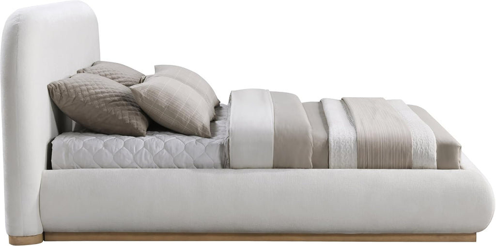 Meridian Furniture B1211Cream-K Vaughn Collection Modern | Contemporary King Bed with Soft Cream Chenille Fabric, Natural Finish Solid Wood Base, 90' W x 93' D x 44.5' H, Cream, King