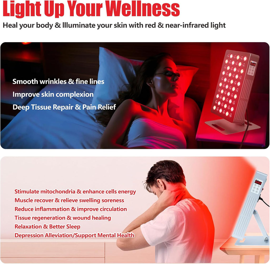 Red Light Therapy for Body 5 Wavelengths, Near Infrared Light Panel Therapy LED Light Face Panel, Desktop Small Home High Power Multi Wave Red Light Therapy Panel, 1-999Hz Adjustable Pulse