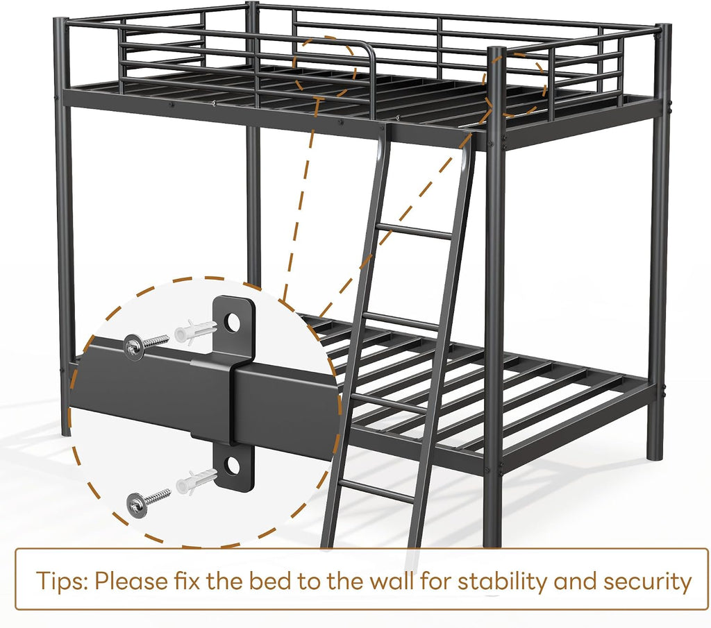 SDHYL Twin Over Twin Bunk Bed with Stairs, Heavy Duty Metal Bunk Beds for Teens Adults, Space Saving Design, No Box Spring Needed, Furniture for Bedroom, Black