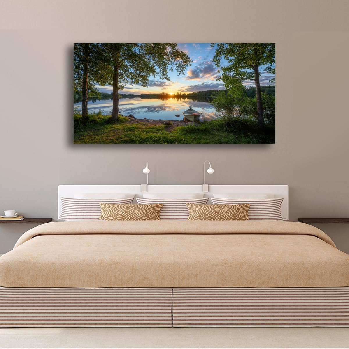 Tree Canvas Wall Art of a Sunrise Over a Forest Lake 28x57 inches Nature Inspired Painting Perfect for Wall Decoration in Living Room and Bedroom Trees and Landscape Picture Artwork Prints