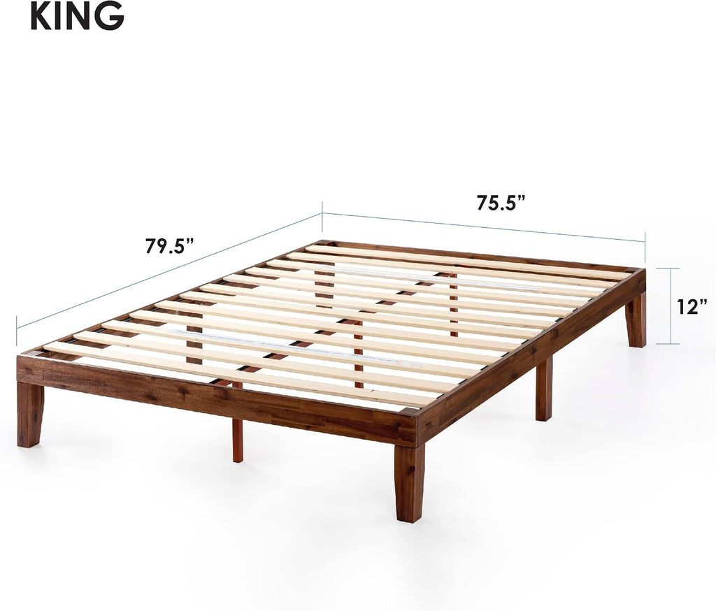 Mellow 12' Solid Wood Platform Bed Frame with Classic Wooden Slat (No Box Spring Needed), King, Espresso
