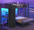 BTHFST Bunk Bed with Desk, Full Over Full Bunk Beds with 5 Storage Drawers & Charging Station, Full Size Bunk Bed with LED Lights & Safety Guardrail for Kids/Teens, Black