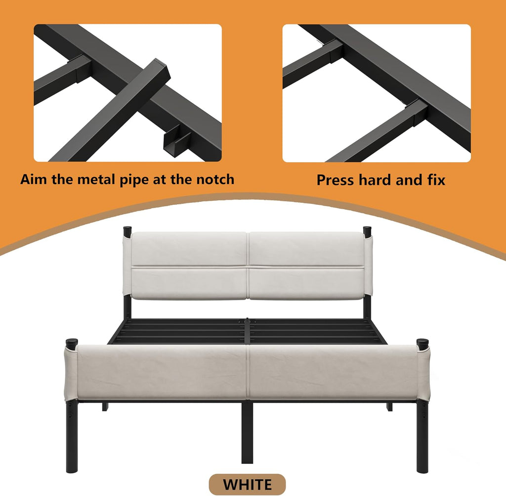 Metal Bed Frame,14Inch King Size Bed Frame with Storage Space,Heavy Duty Sturdy Mattress Foundation,Easy Assembly,No Box Spring Needed,King White