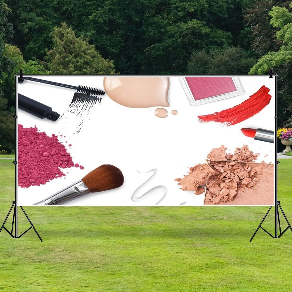 AOFOTO 20x10ft Fashion Makeup Set Backdrop Trendy Girl Beauty Photography Background Cosmetics Blogger Live Video Banner Powder Brush Lipstick Eyeshadow Skincare Tools Photo Studio Props Wallpaper