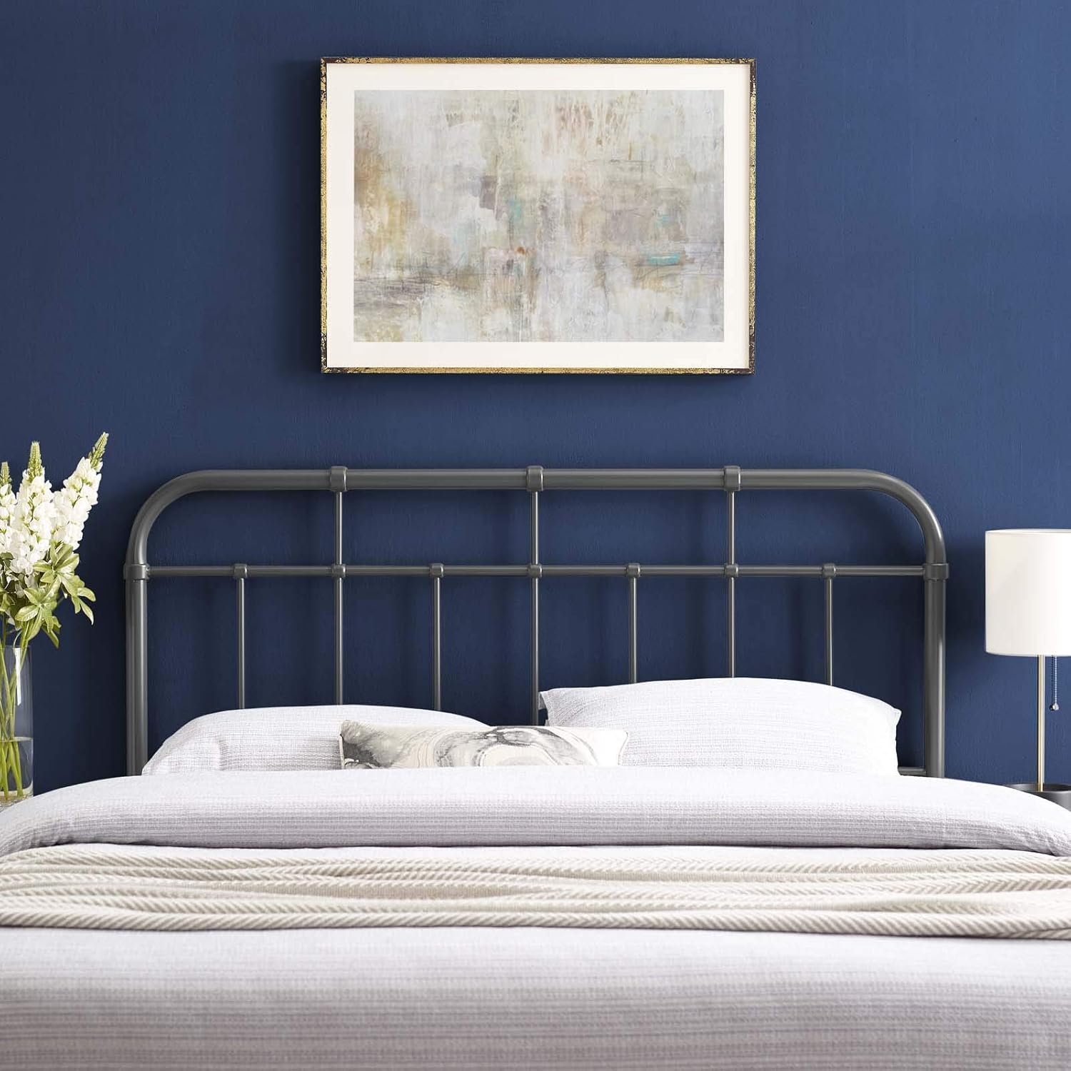 Modway Alessia Modern Farmhouse Metal Headboard, King, Gray