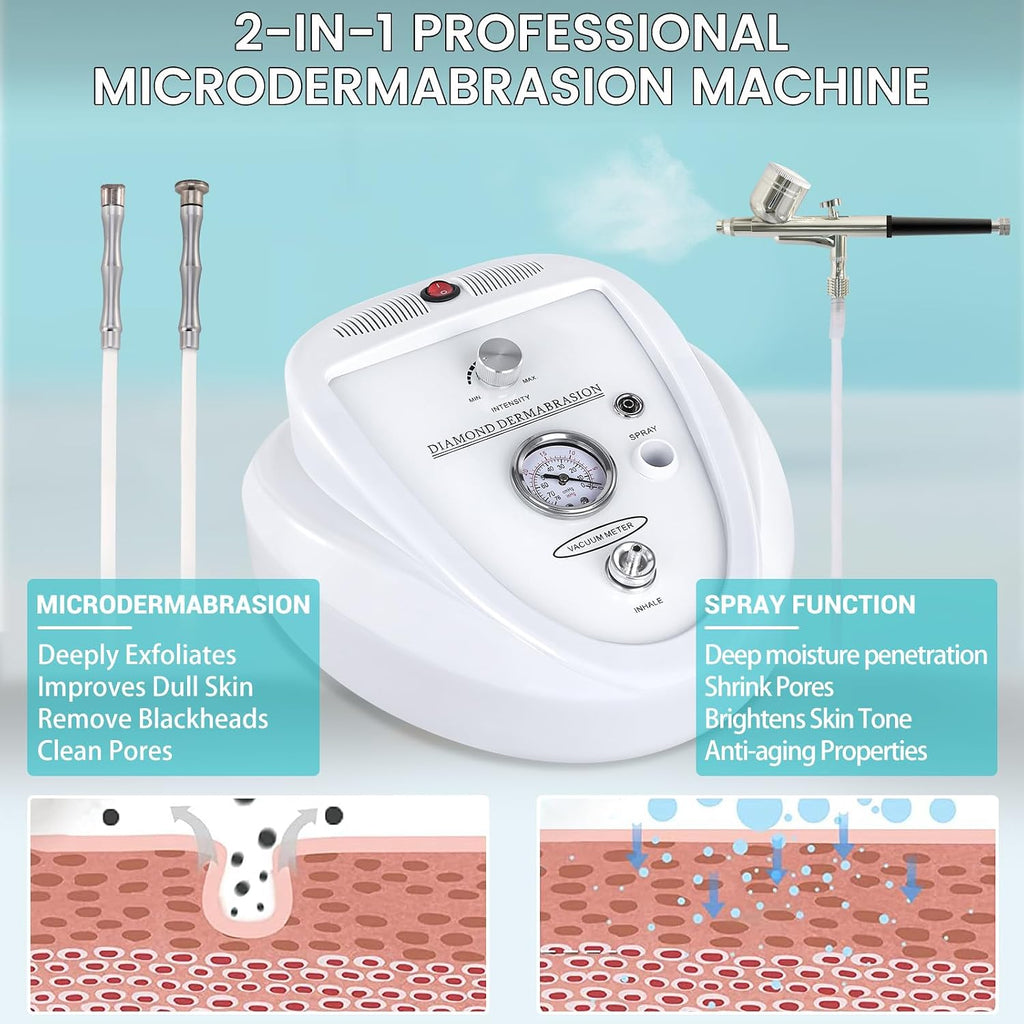 2 in 1 Diamond Micro der-ma-bra-sion Machine, Yofuly 0-68cmHg Suction Power Professional Diamond Glow Facial Machine with Spray Kit, Facial Skin Care Equipment for Home Use