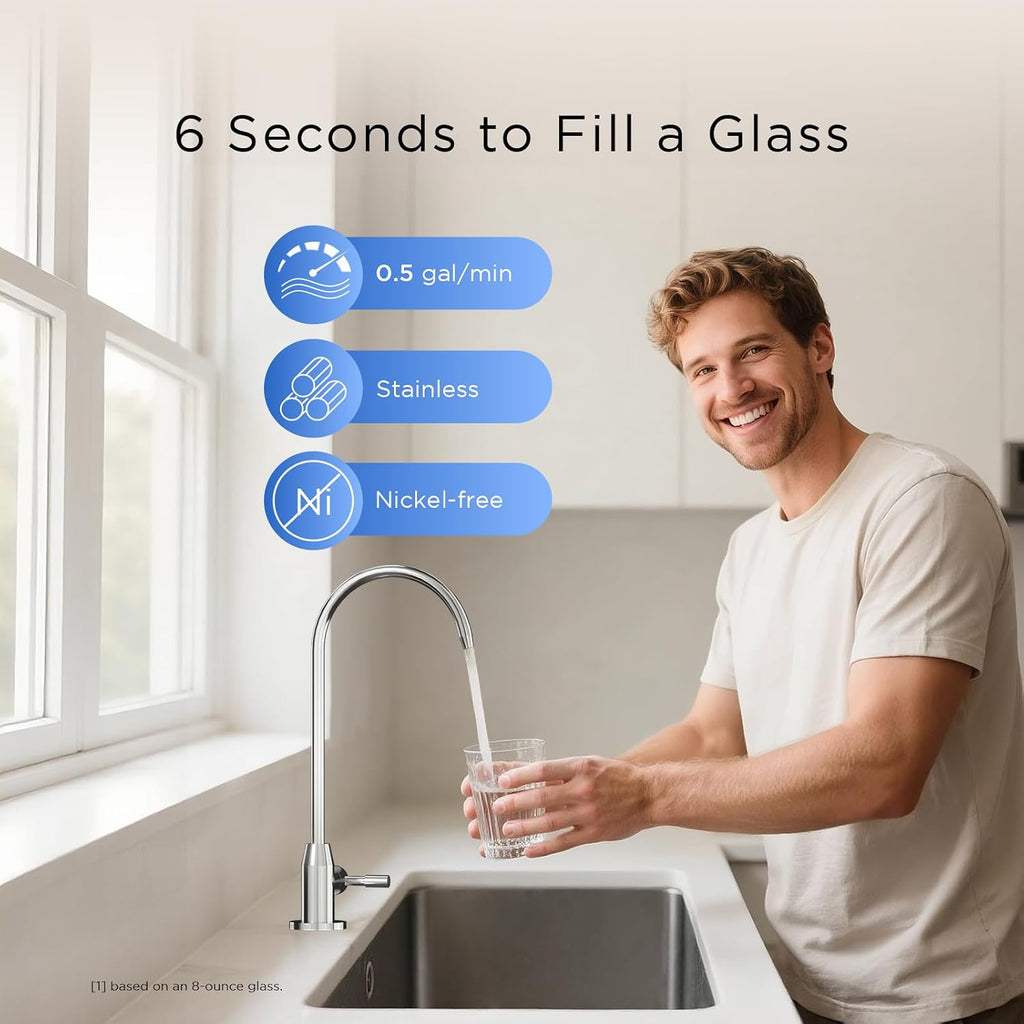 ANGEL X1 Reverse Osmosis Water Filter, 7-Stage Under Sink Water Purifier, 3-Year Long-Lasting RO Water Filtration System, 2:1 Pure to Drain, Reduces PFAS/PFOS, Compact & Easy to Install, Lead-Free