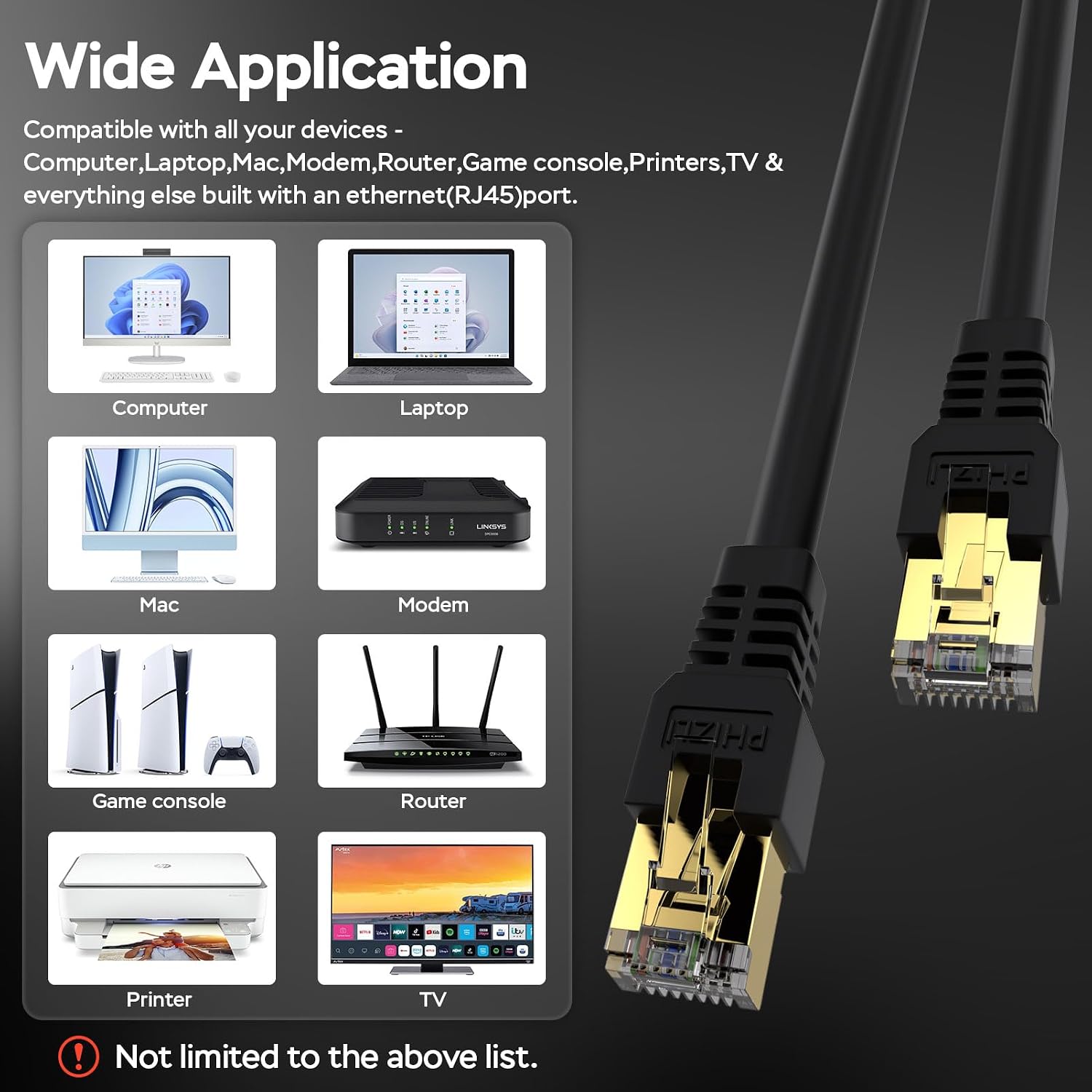 Long Ethernet Cable 400ft, Heavy Duty Outdoor Cat7 3Ft 15Ft 25Ft 50Ft 100Ft 150Ft 200Ft 300Ft 400Ft Shielded Grounded UV Resistant Waterproof Buried-able Network Cord Compatible for Ca6/Cat5/Cat5e