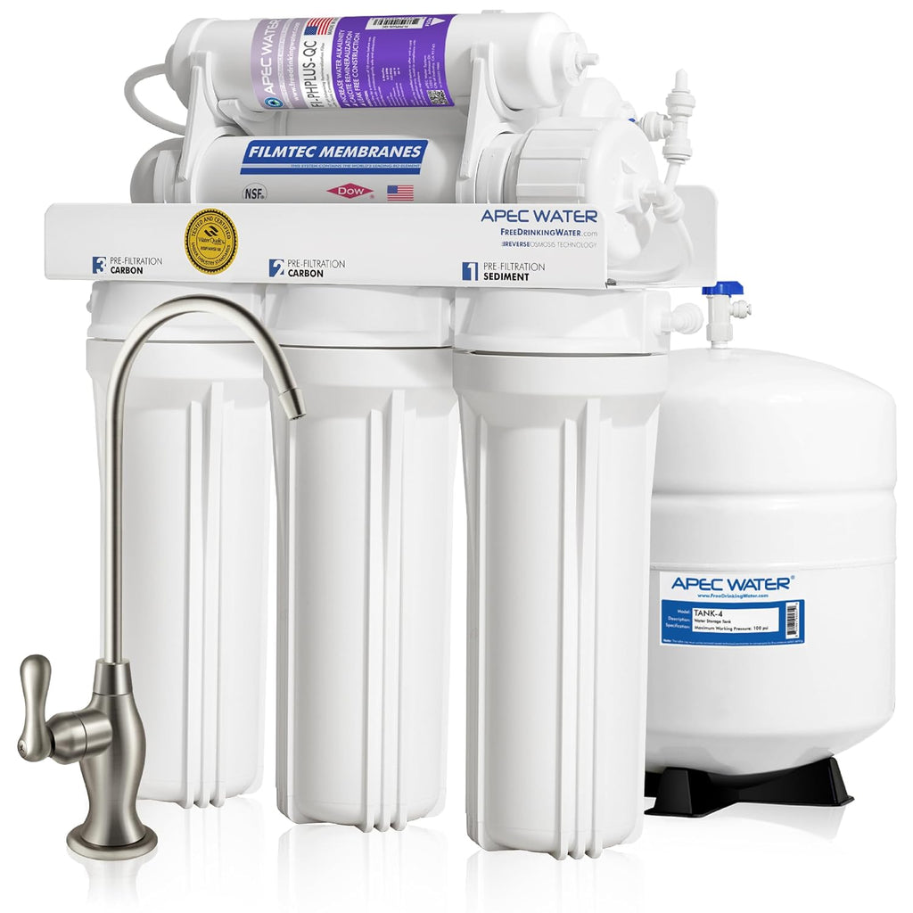 APEC Water RO-PH90, 6-Stage Alkaline Under Sink Reverse Osmosis Water Filter System, NSF Certified 372 & 58, 90 GPD, Reduces 99% of Impurities