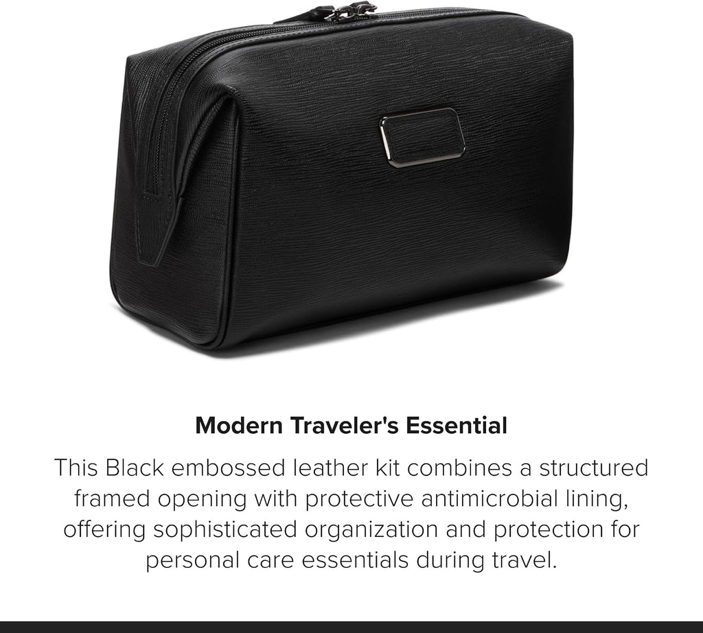 TUMI - Travel Accessories Dopp Kit - Men's Travel Essentials Framed Toiletry Bag - Black Emobossed Leather