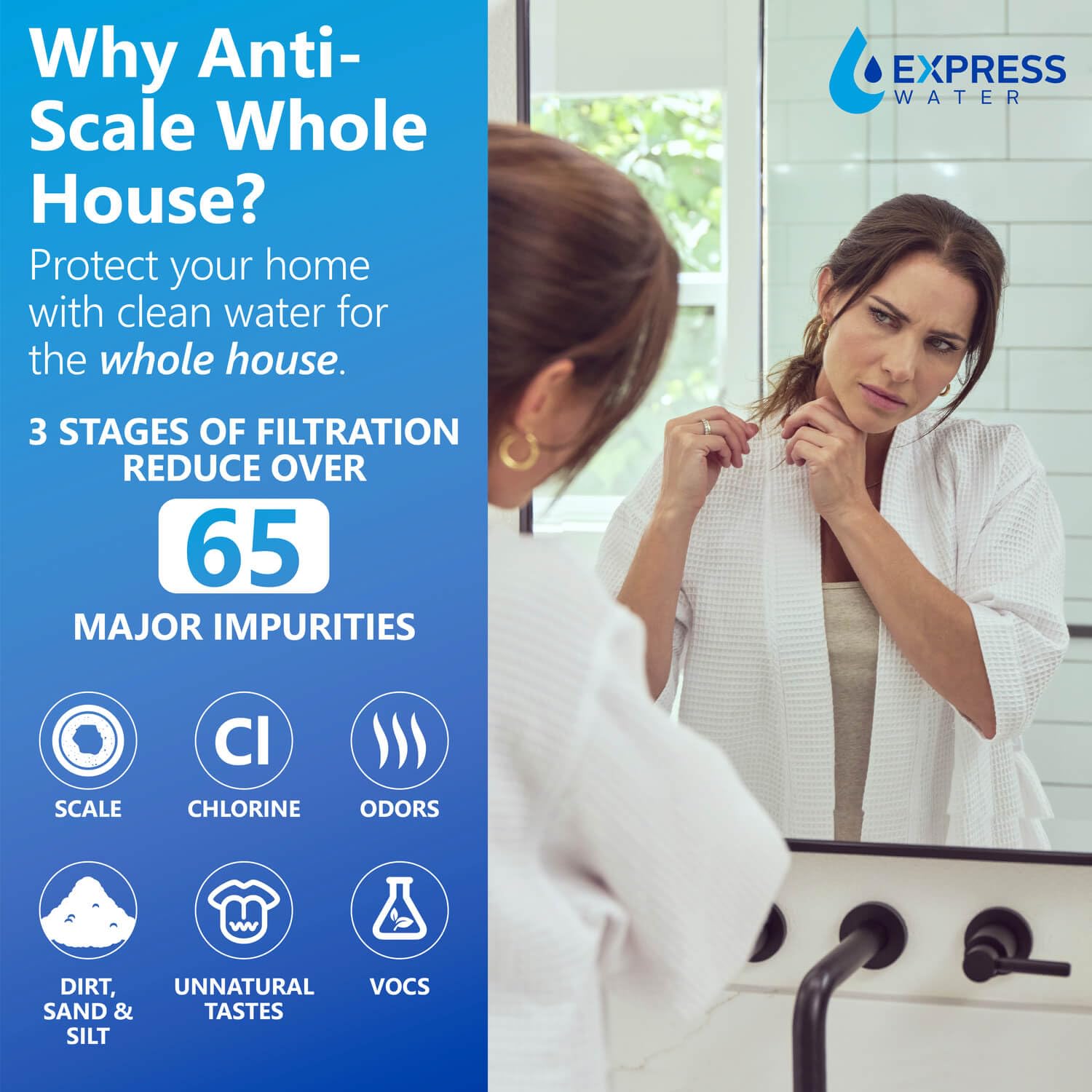 Express Water Whole House Water Filter System, 3 Stage Home Purifier System, Top Tier Filtration Specially Designed to Prevent Scale Build-Up, Protects Pipes and Appliances