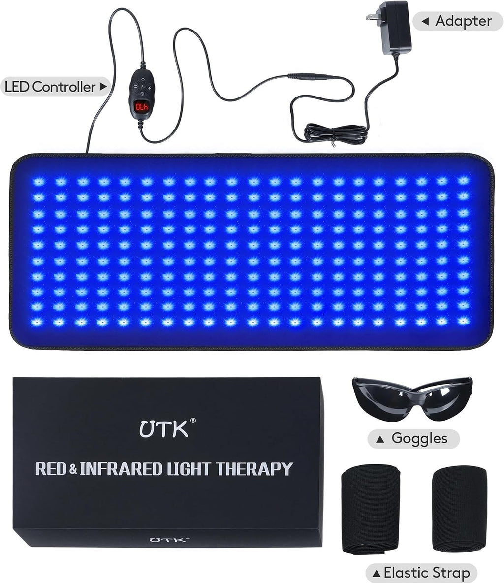 UTK 23' x 12' Large Red & Blue Light Therapy Pad for Body, 470nm 660nm 850nm Near Infrared Light Therapy Wrap for Back Shoulder Knee Muscle Joint, 210 pcs 3 in 1 LEDs, Adjustable Timer & Intensity
