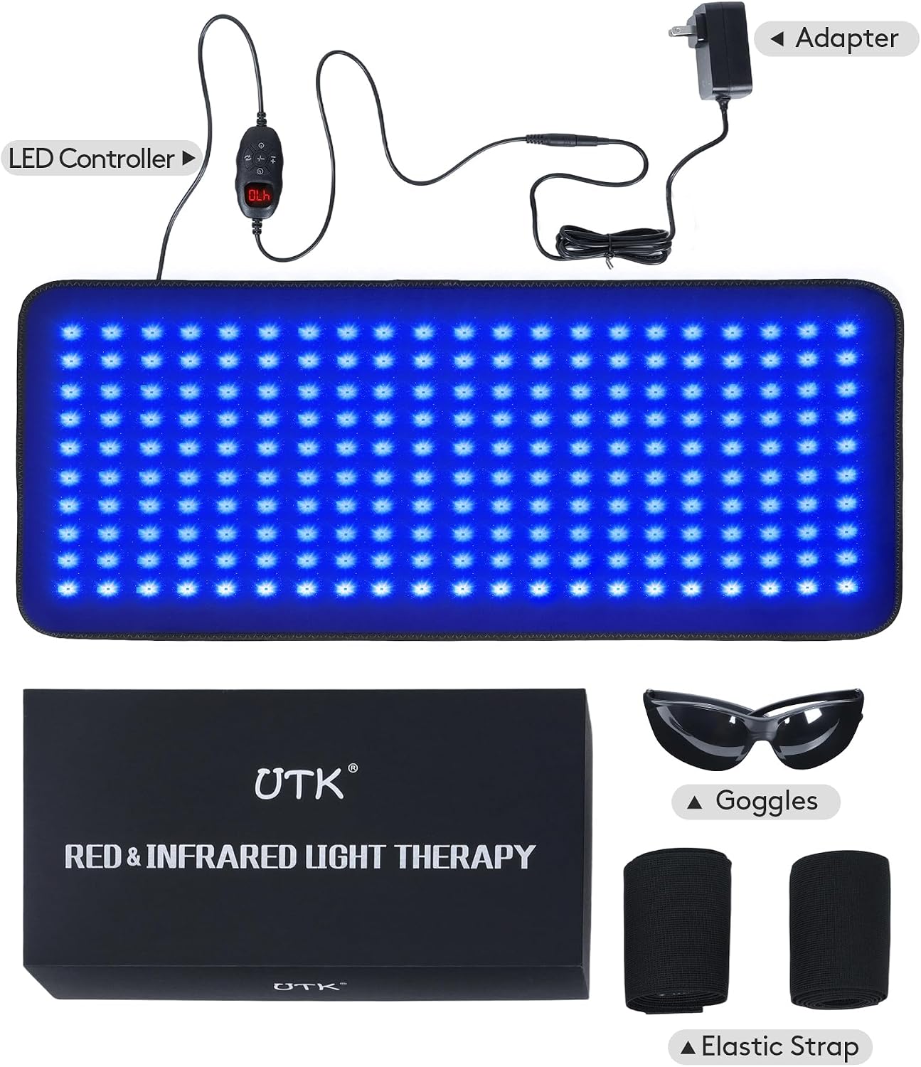 UTK 23' x 12' Large Red & Blue Light Therapy Pad for Body, 470nm 660nm 850nm Near Infrared Light Therapy Wrap for Back Shoulder Knee Muscle Joint, 210 pcs 3 in 1 LEDs, Adjustable Timer & Intensity