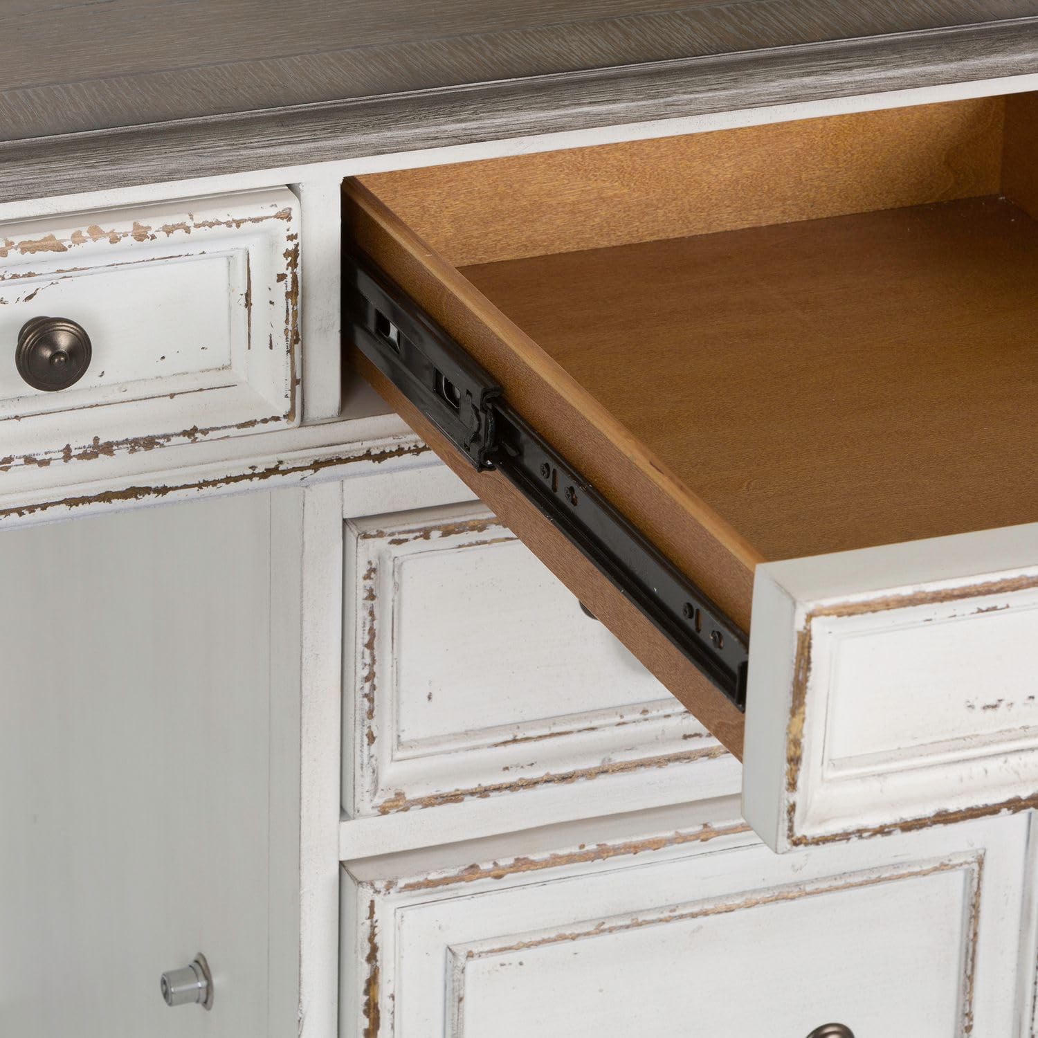 Liberty Furniture Magnolia Manor Credenza Desk & Hutch for Home Office - Antique White & Weathered Bark