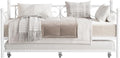 Heavy Duty Twin Daybed with Trundle, Metal Sofa Bed Frame with Floral Headboard & Slats, No Box Spring Needed, Multifunctional Platform Bed for Guest Room, Bedroom,White