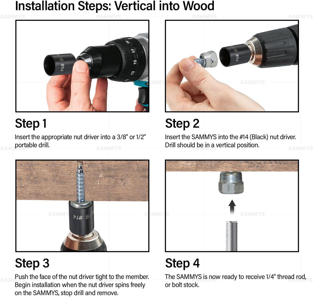 Everflow 8068925-25 3/8' Screw Vertical Threaded Rod Anchor Designed for Wood, Steel Zinc Finish, 1/4 x 2' Screw Length (25 Pack)