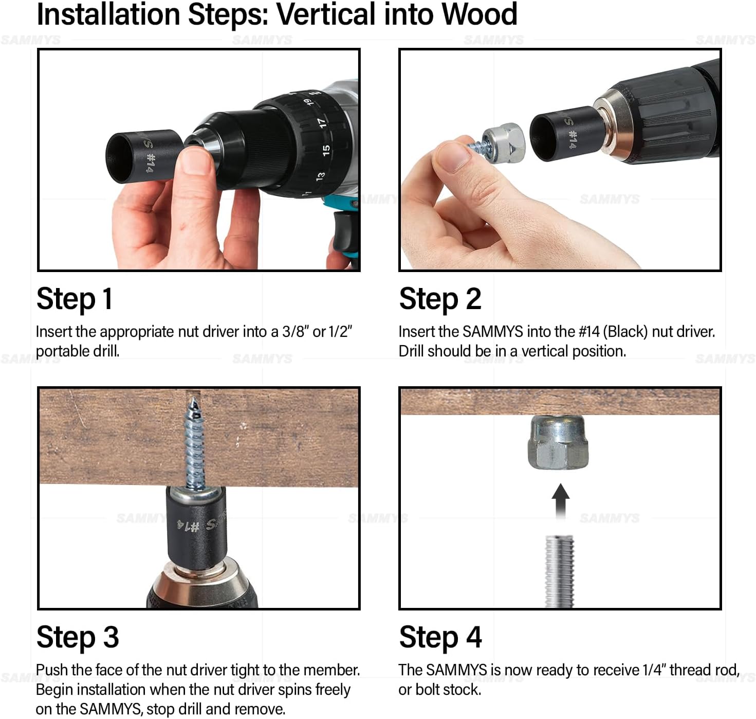 Everflow Sammys 8068925-75 GST 20-SS 3/8 Inch Screw Vertical Threaded Rod Anchor Designed for Wood, Easy to Install, No Pre-Drilling Required, Steel Zinc Finish, 1/4 x 2 Inch Screw Length (Pack of 75)