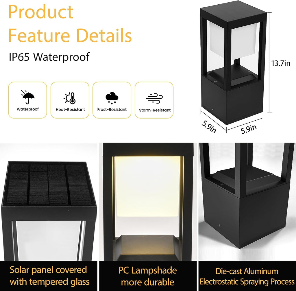Solar Floor Lamp Outdoor Waterpoorf, Modern Aluminum Led Pathway Lights, Bollard Landscape Lighting for Garden Patio, Porch Post Lights, Remote Control, 3CCT, Dusk to Dawn (13.7'H-2Pack)