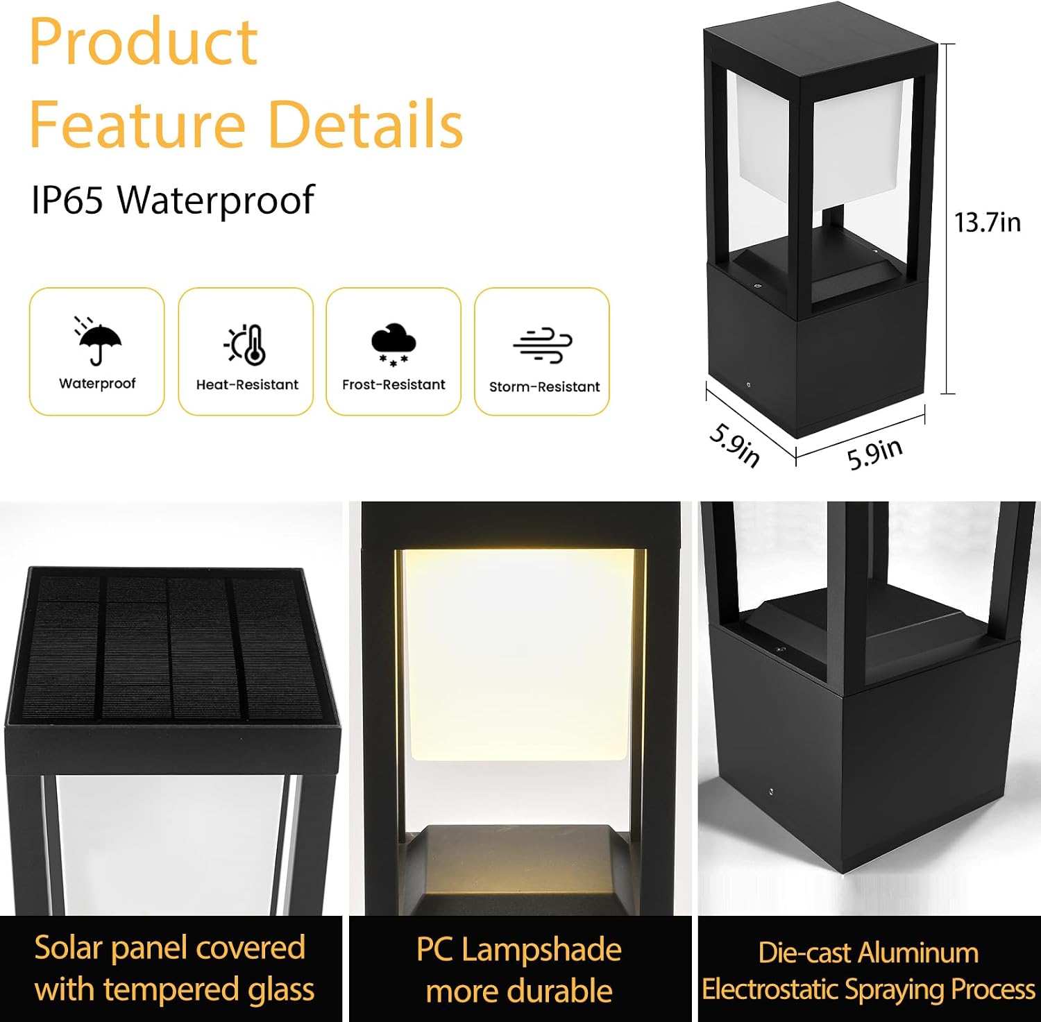 Solar Floor Lamp Outdoor Waterpoorf, Modern Aluminum Led Pathway Lights, Bollard Landscape Lighting for Garden Patio, Porch Post Lights, Remote Control, 3CCT, Dusk to Dawn (13.7'H-2Pack)