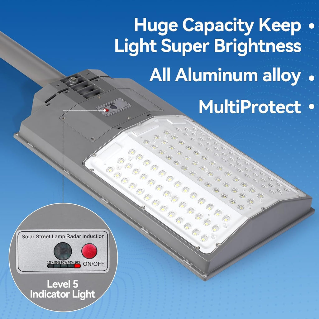 8500W Solar Street Light Outdoor, 550000LM 7000K Commercial Solar Parking Lot Light Dusk to Dawn, IP67 Waterproof with Motion Sensor & Remote, Ideal for Farm Ranch Driveway Yard Garage Small Business