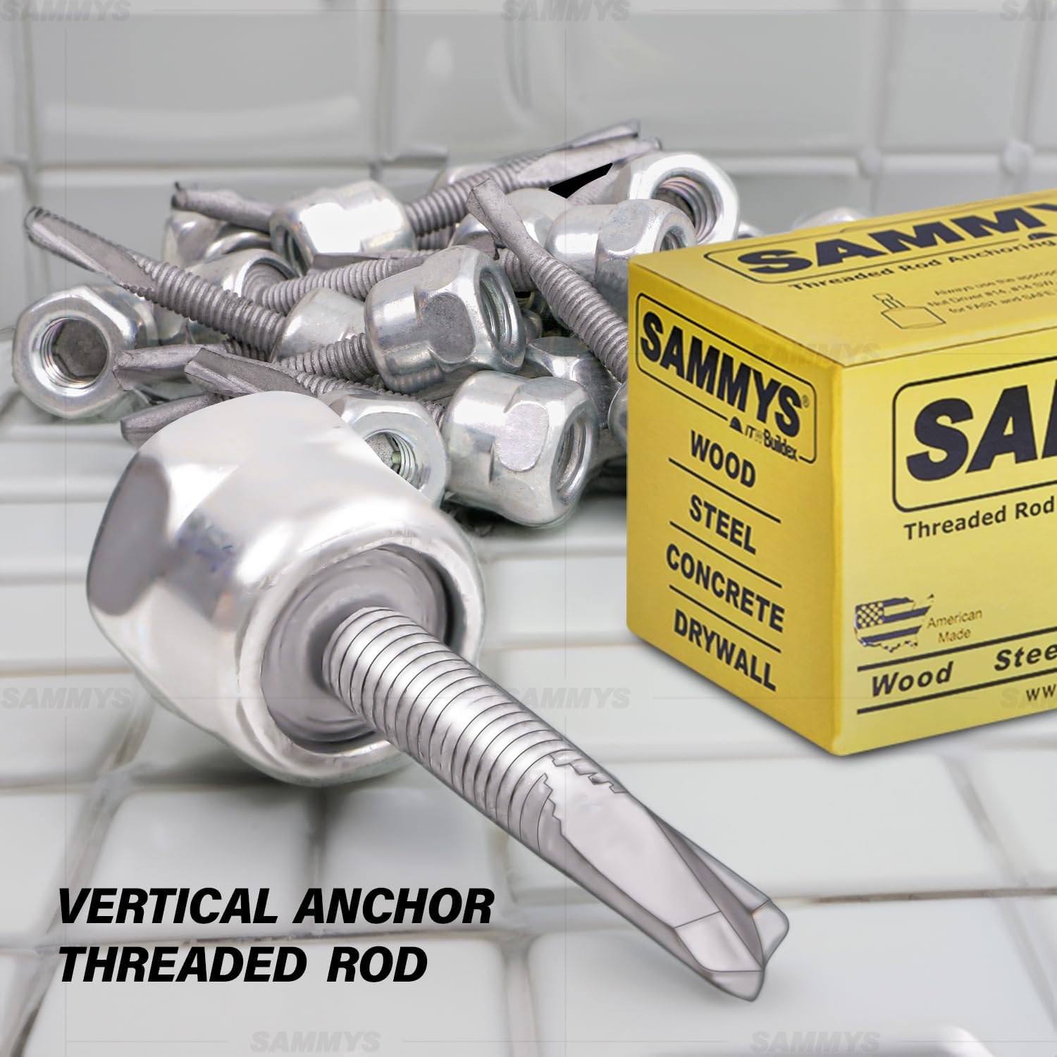 Everflow Sammys 8039957-100 DSTR 516 3/8 Inch Screw Vertical Threaded Rod Anchor Designed for Steel Structure, Steel, Electro-Zinc, Corrosion Resistance 5/16-18 x 1-1/4 Inch Screw Length (Pack of 100)